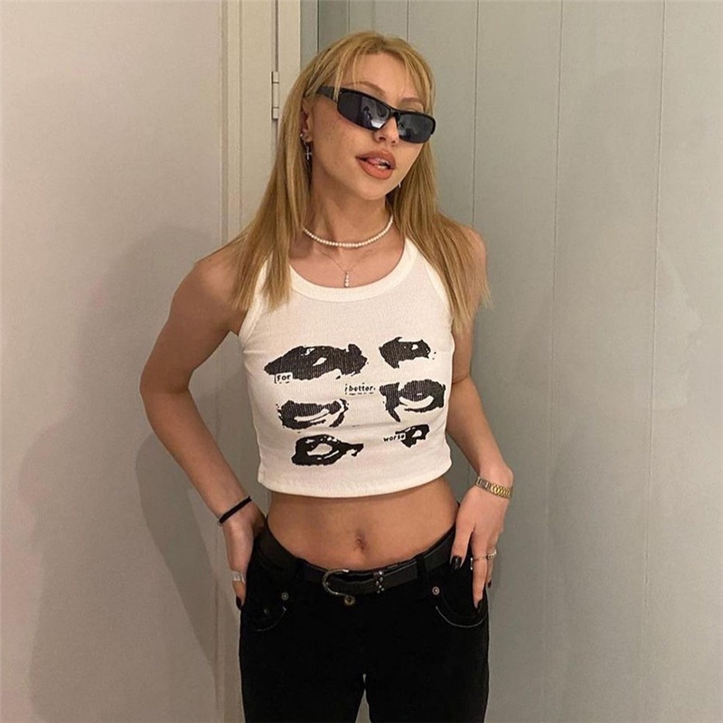 Áo Tank Top Sát Nách Cổ Tròn In Hình Nghệ Thuật Thời Trang Cá Tính Cho Nữ