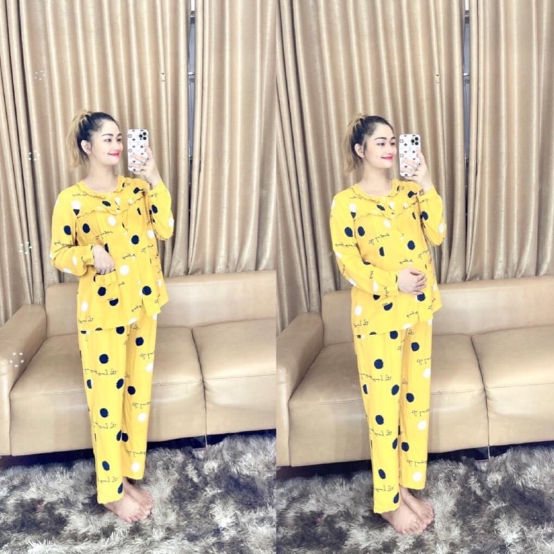 Bộ đồ lanh lụa bầu và sau sinh cúc giữa dài tay