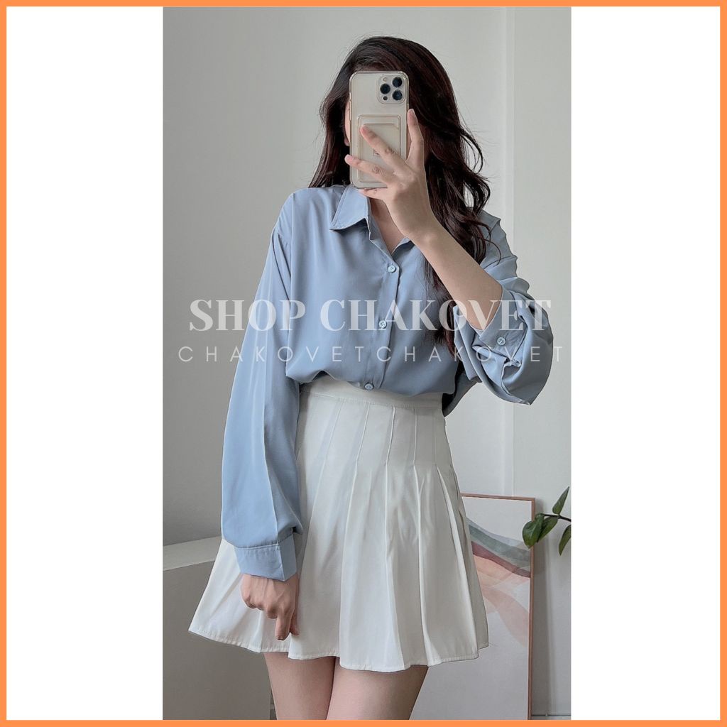 Áo sơ mi nữ tay dài Hot Trend A8419 Áo vạt bầu Ulzzang form rộng phong cách Hàn Quốc cực xinh xắn - CHAKOVET