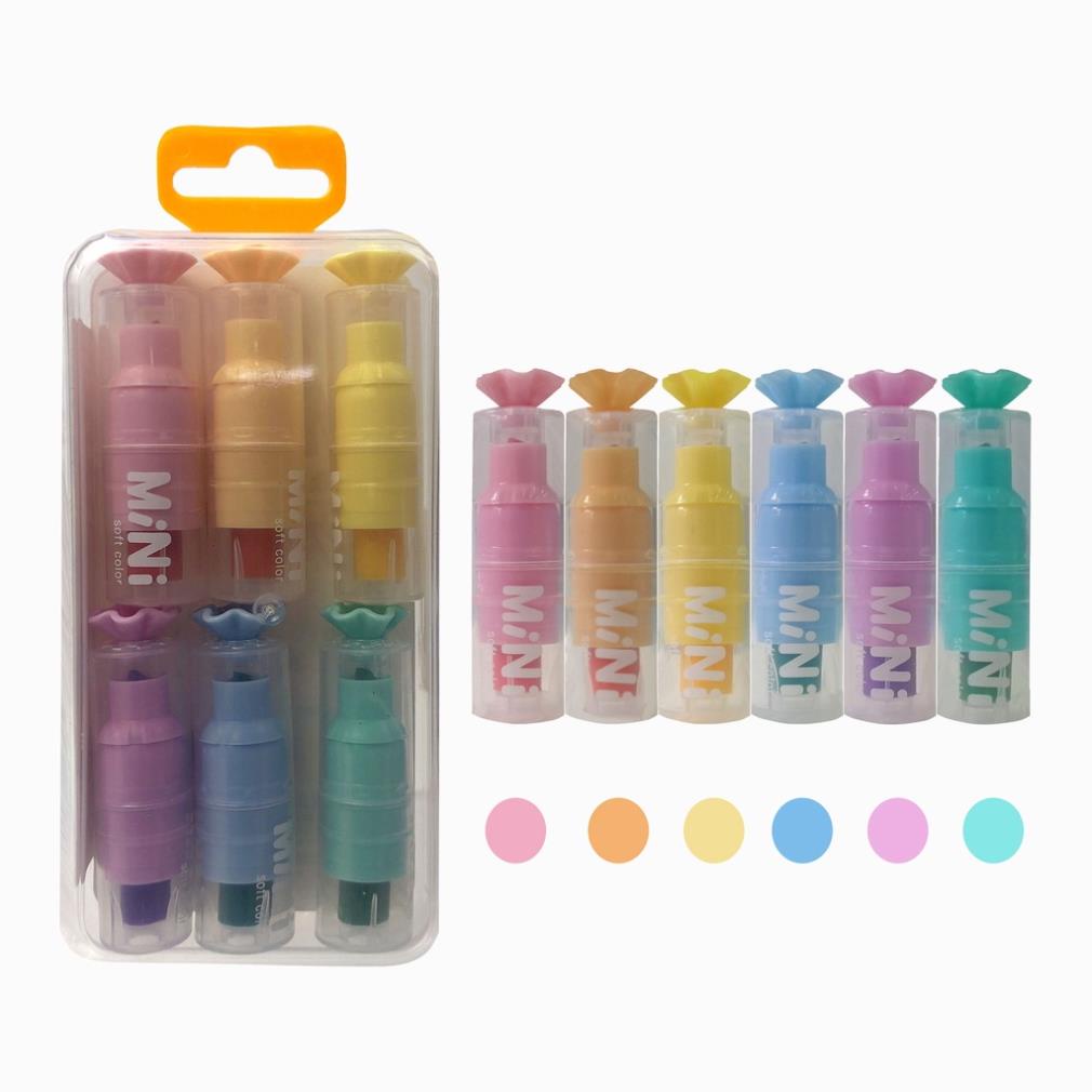 Set bút đánh dấu 6 màu KOLANO bút nhớ highlight nhiều màu dễ thương kèm hộp đựng SP-001361