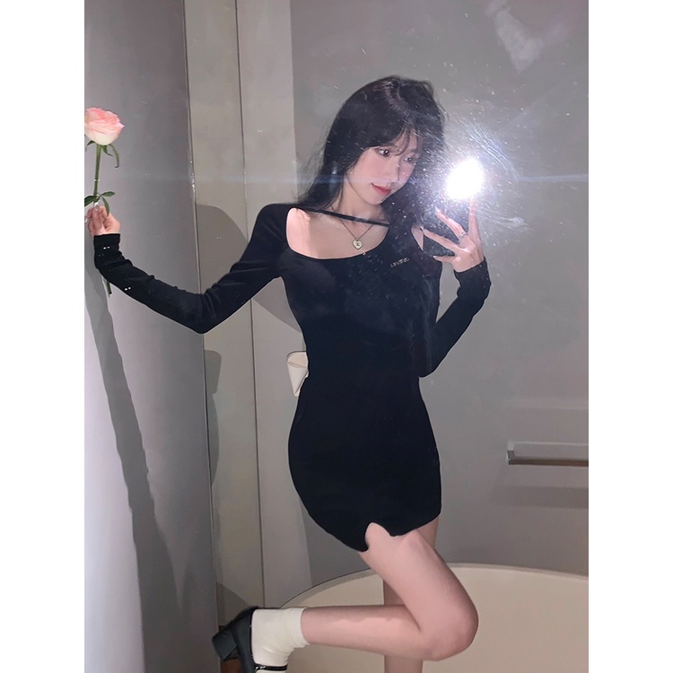 Hot girl bow dress women's 2022 close-fitting sheath skirt black chic sweet and spicy skirt OVFS