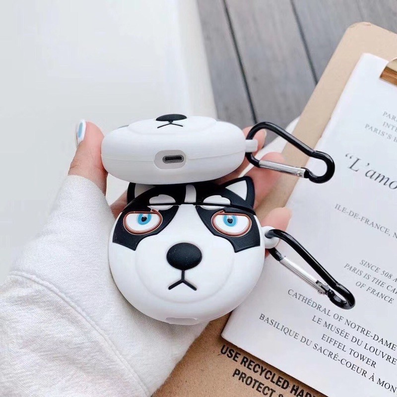 Vỏ Bảo Vệ Tai Nghe Airpods 1/Airpods 2 Hình Husky Ngáo