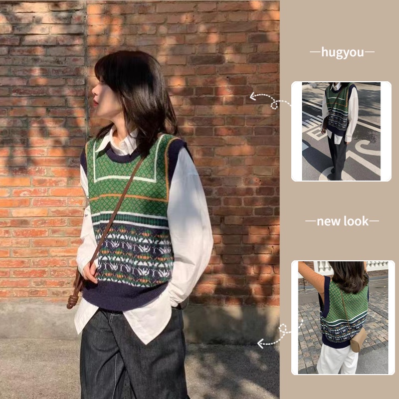 Áo Gile Retro Dệt Kim Không Tay Cho Nữ