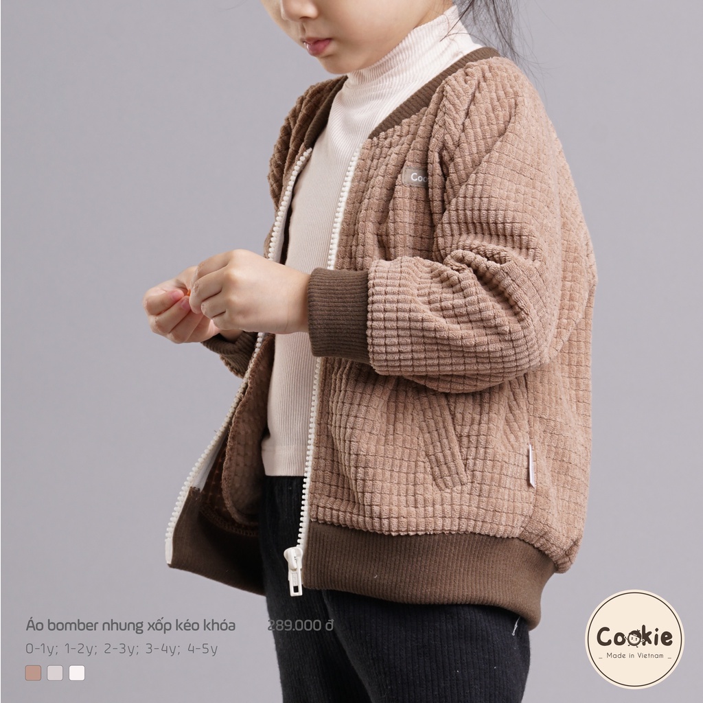 Áo bomber cài giữa Cookie chất nhung xốp dày ấm cho bé