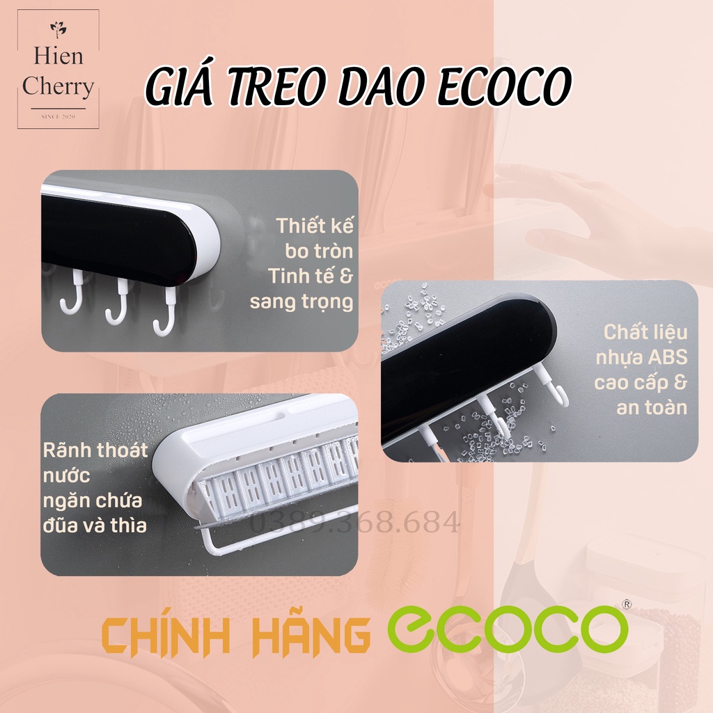 Kệ cắm dao Ecoco dán tường , giá treo đồ đa năng, có ngăn đựng đũa, thìa, móc treo đồ tiện dụng, E2028 - E2027