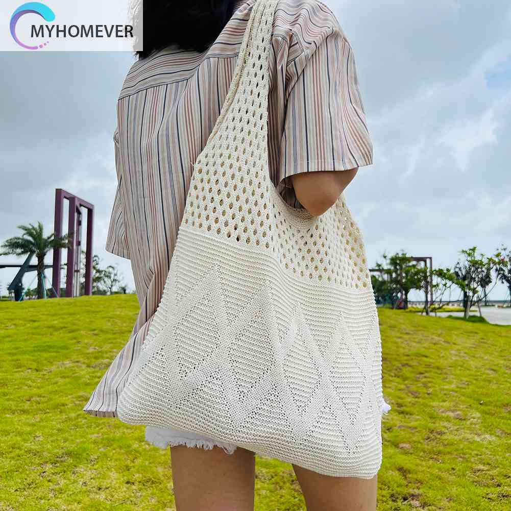 Túi Xách Đan Len Sức Chứa Lớn Màu Trơn Phong Cách Boho Thời Trang Cho Nữ