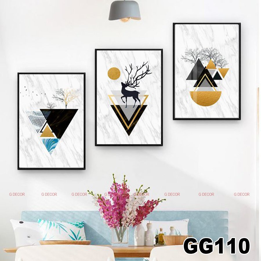 Tranh treo tường canvas 3 bức phong cách hiện đại Bắc Âu 109, tranh cá rồng trang trí phòng khách, phòng ngủ, spa, decor