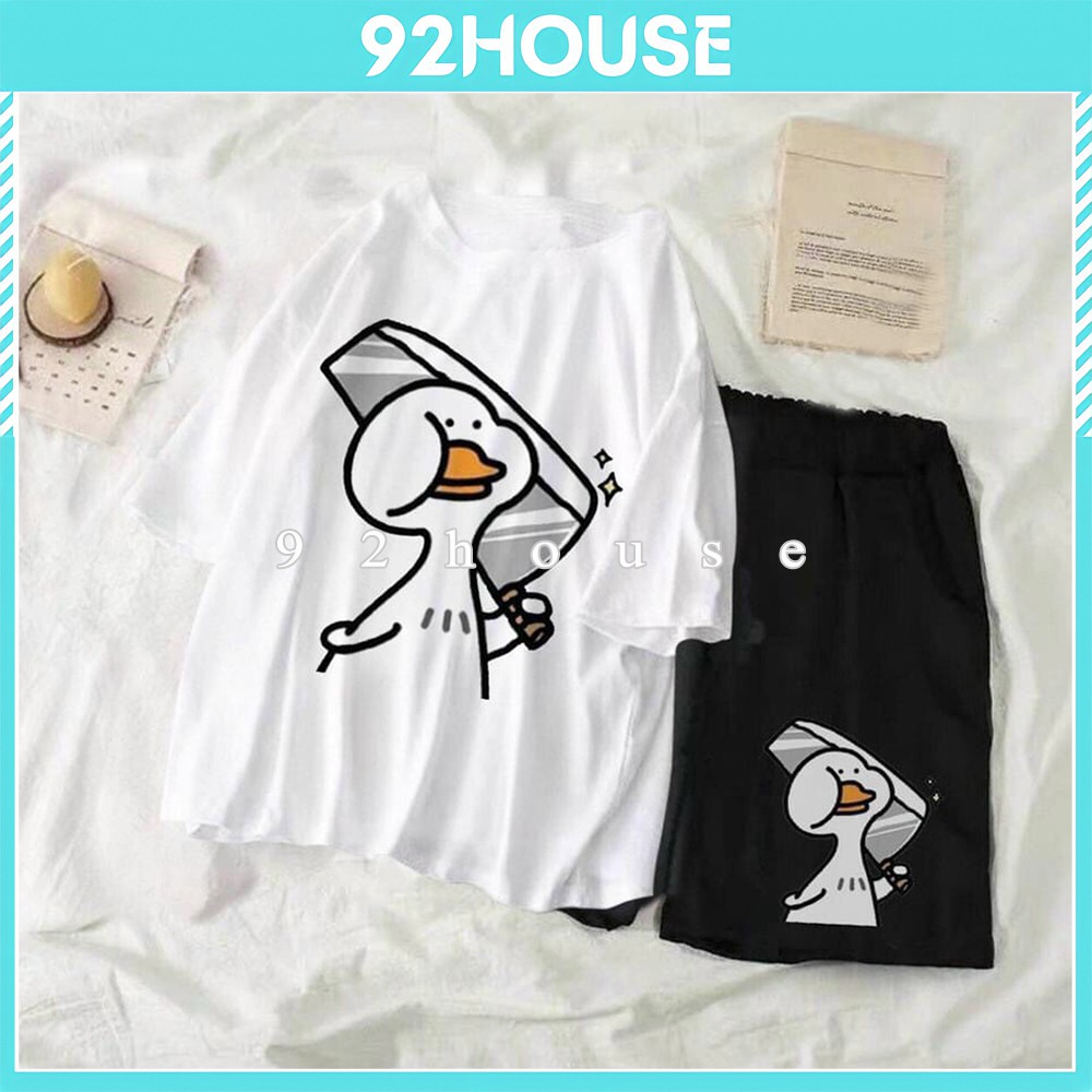 Bộ đùi hoạt hình vịt giang hồ unisex áo thun + quần cartoon freesize 60Kg