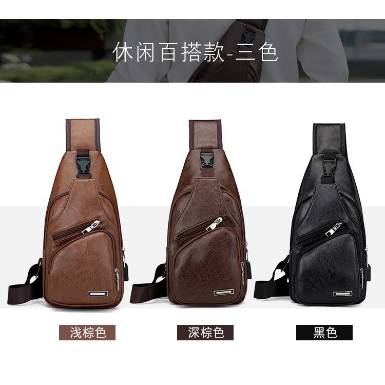 MVP548 Túi đeo chéo da Unisex kèm cổng USB