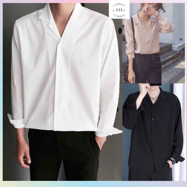 Áo Sơ Mi Rộng UNISEX Nam Nữ,Áo Sơ Mi Cặp Cổ Vest Hàn Quốc Tay Dài Cao Cấp Chất Lượng Đẹp Nhất Vải Lụa Mềm Mịn Nhiều Màu