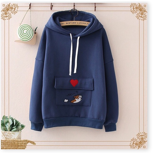 ÁO HOODIE NỮ CHUI ĐẦU PHỐI HỌA TIẾT TRÁI TIM XINH XINH