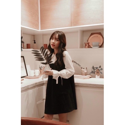 VÁY THẮT NƠ TAY DÁNG SUÔNG 2 MÀU SIÊU XINH