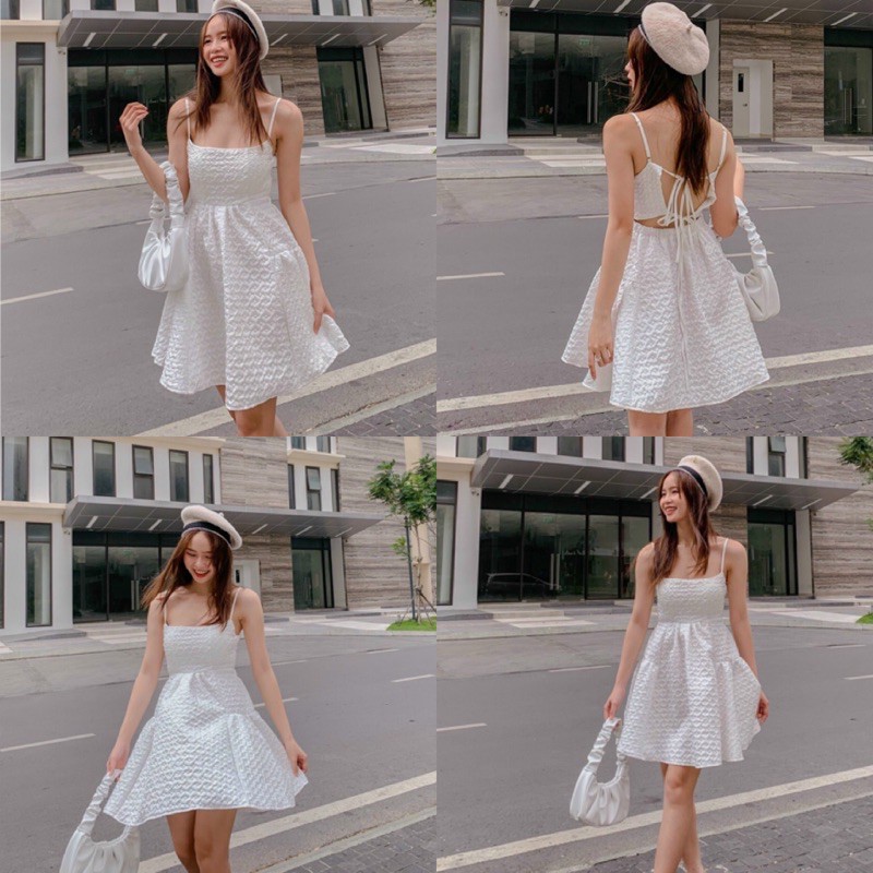 Đầm Xinh hai dây SWAN DRESS thiết kế cao cấp tinh tế chất vải Tapta dày dặn sau lưng đan dây xoè nhẹ phần đuôi