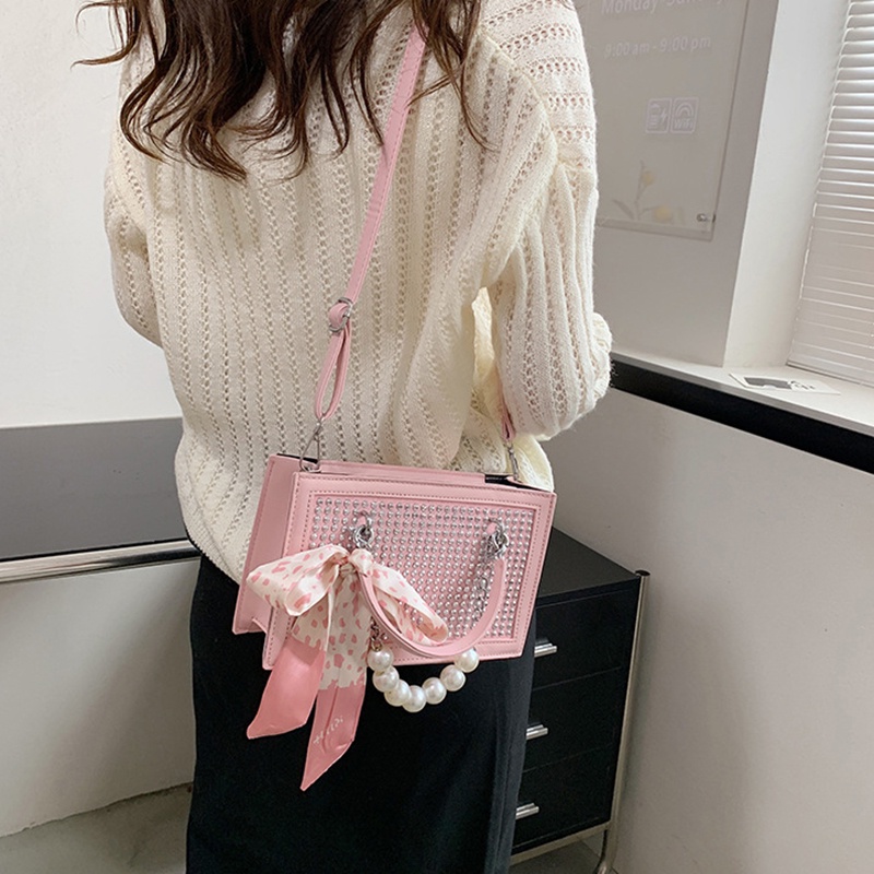 Túi Đeo Chéo Hình Vuông Nhỏ Đính Đá Lấp Lánh Thời Trang Cho Nữ