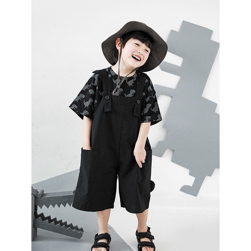 Bộ Áo Thun Cotton Tay Ngắn In Họa Tiết Hoạt Hình Khủng Long Và Chữ Dễ Phối Đồ Thời Trang Mùa Hè Phong Cách Hàn Quốc Cho Bé Trai Và Gái