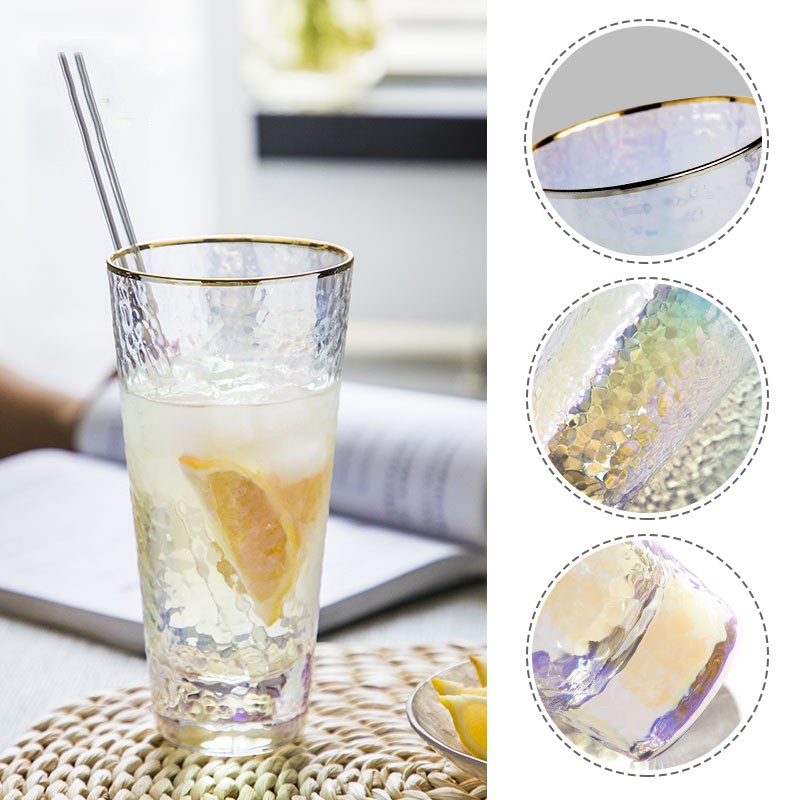 Ly thuỷ tinh cốc uống trà đa sắc viền gold 300ml 335ml hàng cao cấp loại 1