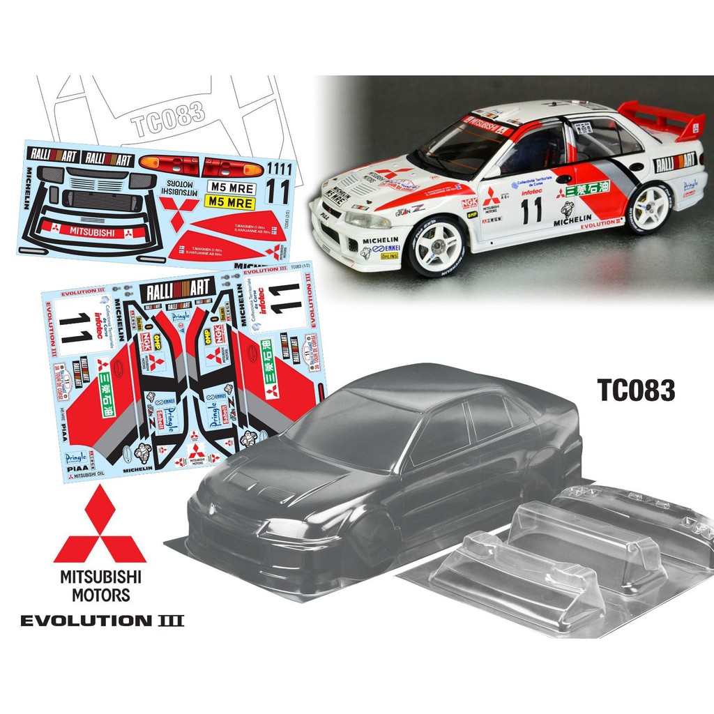 GWOLVES 1 / 10 Mitsubishi Evolution EVO 3 III RC xe RC thân PC Chiều rộng 190mm Trong suốt sạch sẽ k