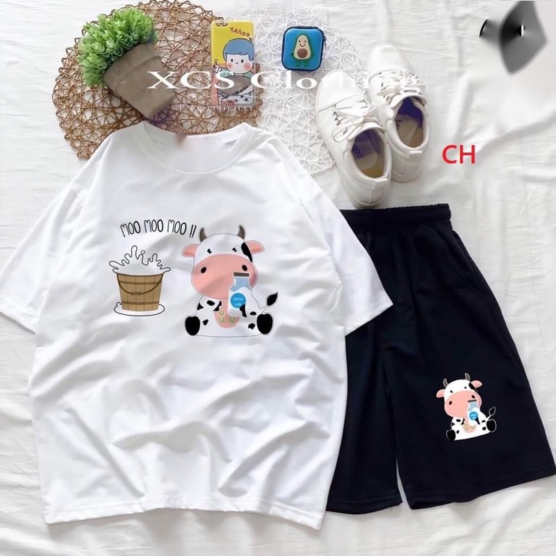 Sét áo bò moo moo moo thùng sữa+quần đùi 5D CH11
