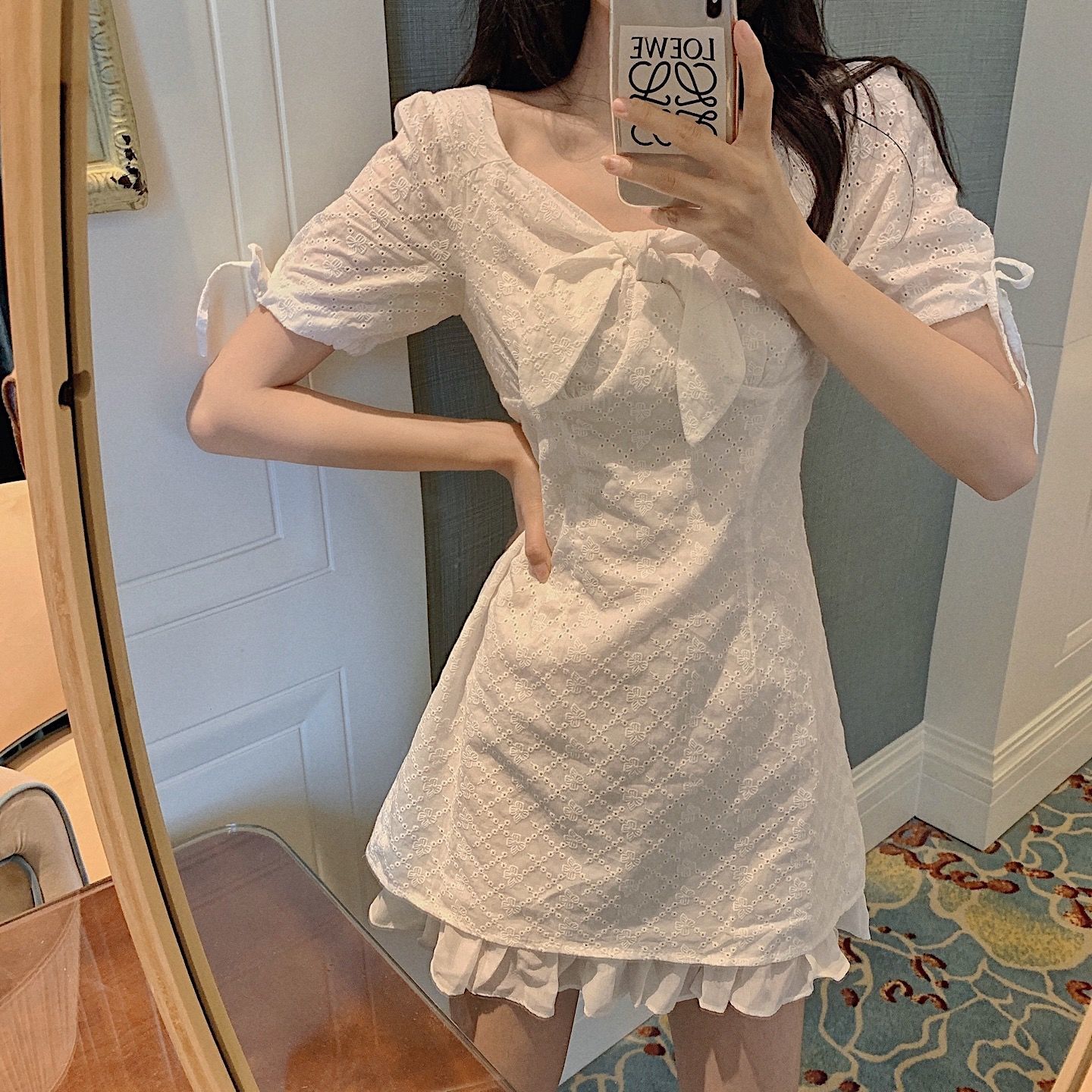 Đầm trắng phối bèo nhún thời trang Pháp ngọt ngào cho nữ