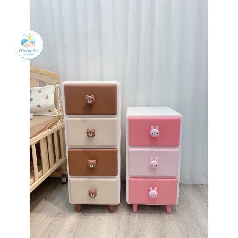 Tủ đa năng Holla Thỏ và Gấu cao cấp dễ thương cho bé - Tủ nhựa đựng quần áo đồ chơi đồ dùng cho bé có ngăn kéo
