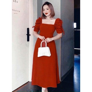 ( Kèm ảnh và video chính chủ) - ĐẦM MIDI CỔ VUÔNG TAY RÚT