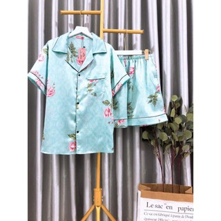 (Bigsize 60-85kg) Bộ mặc nhà Lụa satin hoạ tiết cành hoa hồng