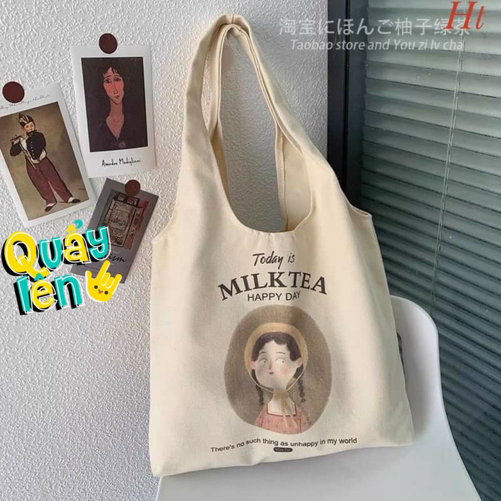 [FREESHIP, HÀNG HOT] TÚI QUAI TRÒN IN HÌNH CÔ GÁI PHONG CÁCH CỔ ĐIỂN ĐI HỌC ĐI CHƠI CỰC TEEN CỰC LẠ PHỐTHỜITRANG HOTTEEN