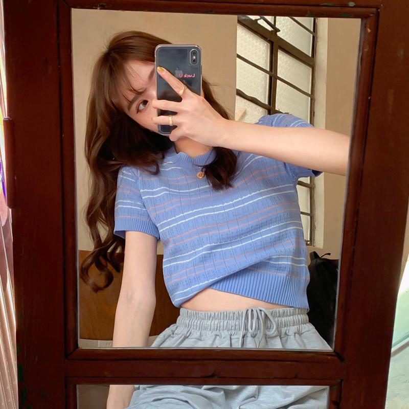 Áo thun IELGY Ysg7842 tay ngắn kẻ sọc thời trang hè năm 2021 cho nữ