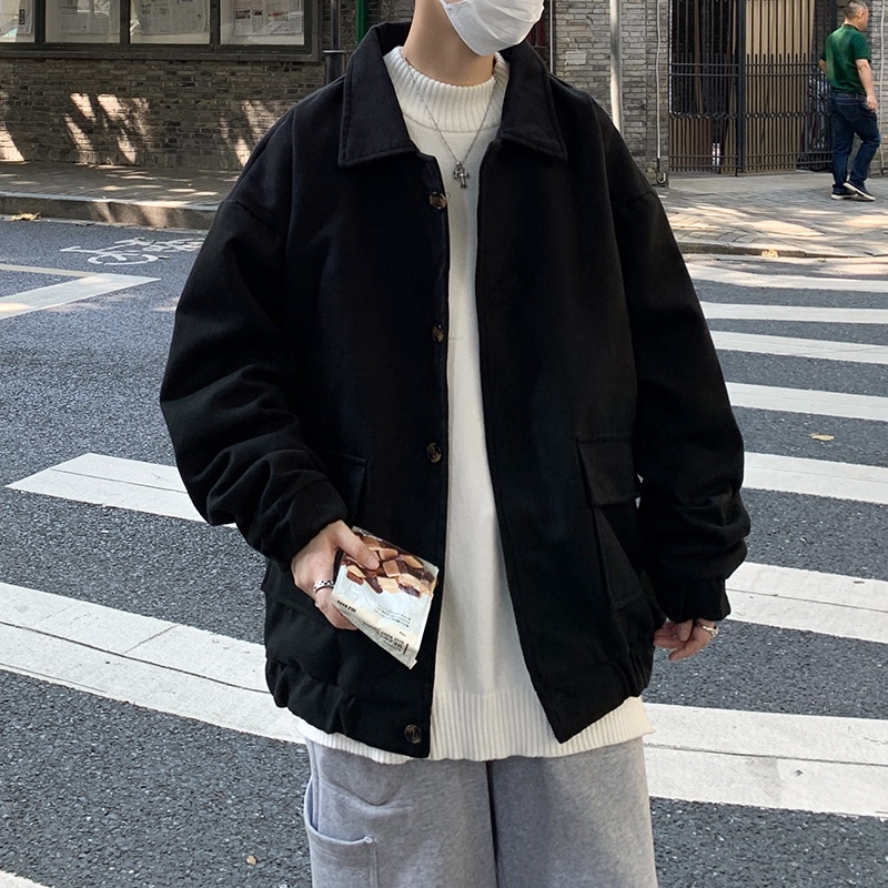 Áo khoác len dáng rộng màu trơn thời trang Hàn Quốc cho nam tf1