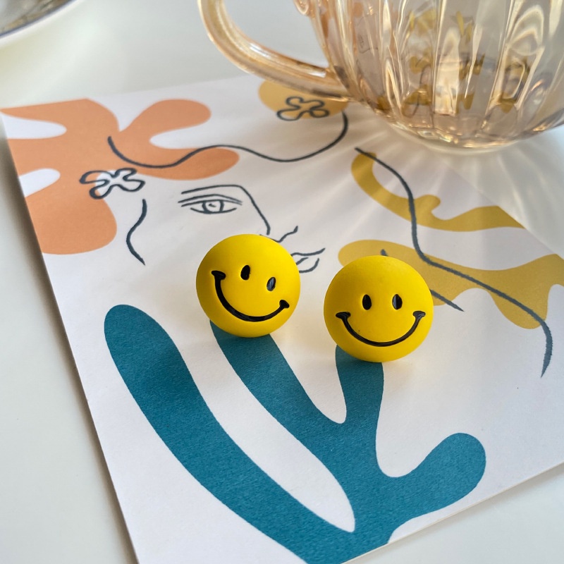 Bông Tai Mạ Bạc 925 Hình Mặt Cười Đơn Giản Phong Cách retro Cho Nữ