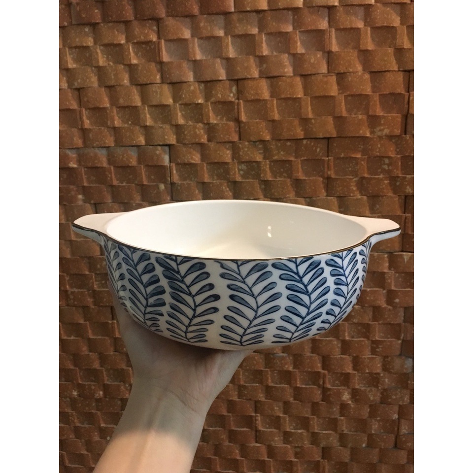 Bát tô sứ đựng canh có hai tai men xanh lam phong cách Nhật 3.7.10