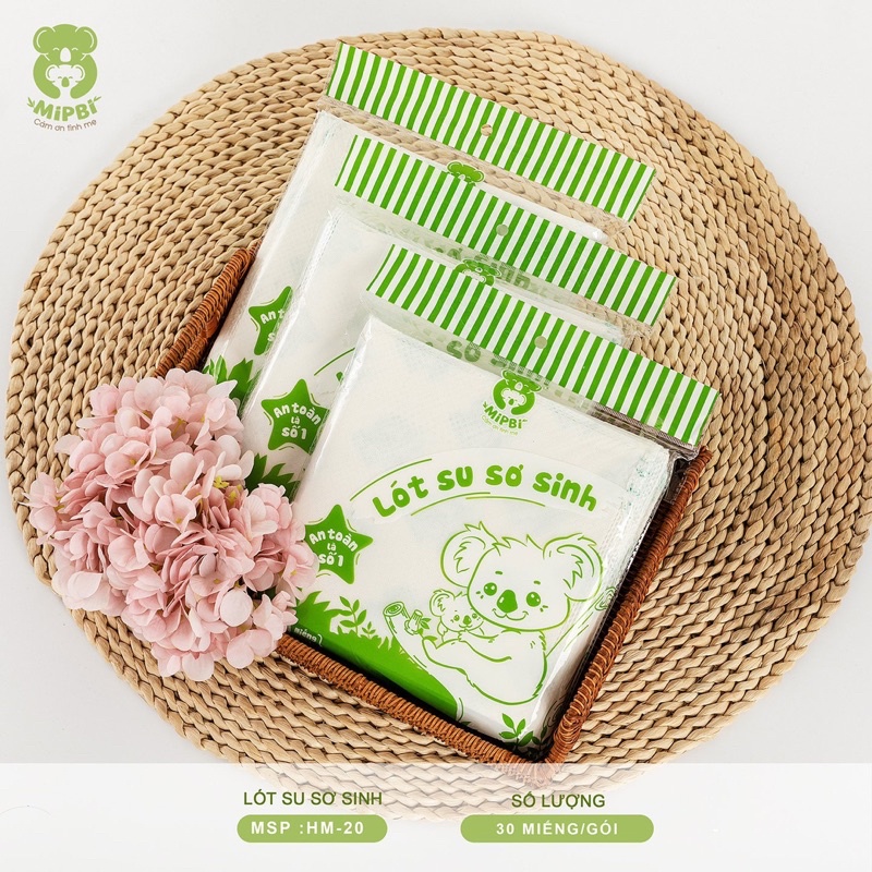 Lót su sơ sinh Mipbi 3 lớp, gói 30 miếng cho bé sau sinh