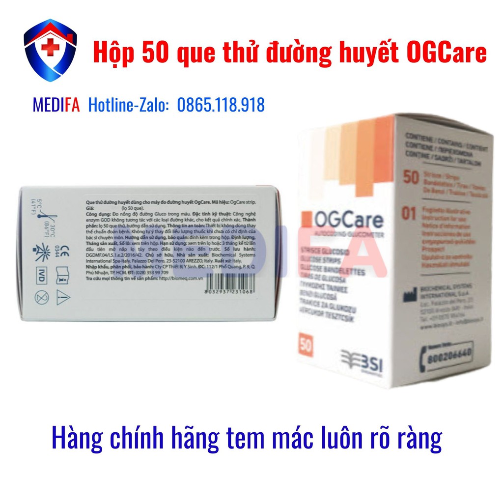 💥[Hàng CH, Giá đại lý] Hộp 50 Que thử đường huyết OGCARE 50 QUE, hàng chuẩn hãng, date dài