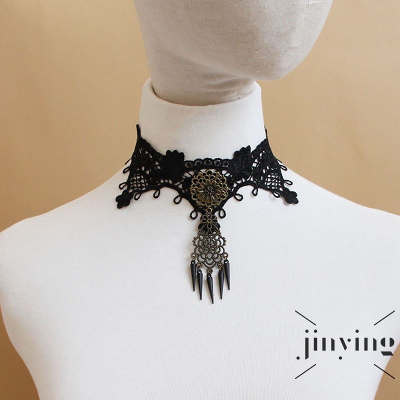 GETNOIVAS Vòng cổ choker phối ren hoa phong cách Punk cho phái nữ