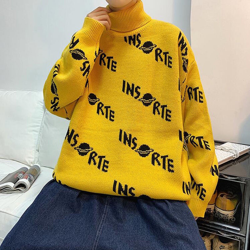 Áo Sweater Cotton Dệt Kim Cổ Lọ Dáng Rộng Phong Cách Hàn Quốc Thời Trang Mùa Đông Cho Nam Giới