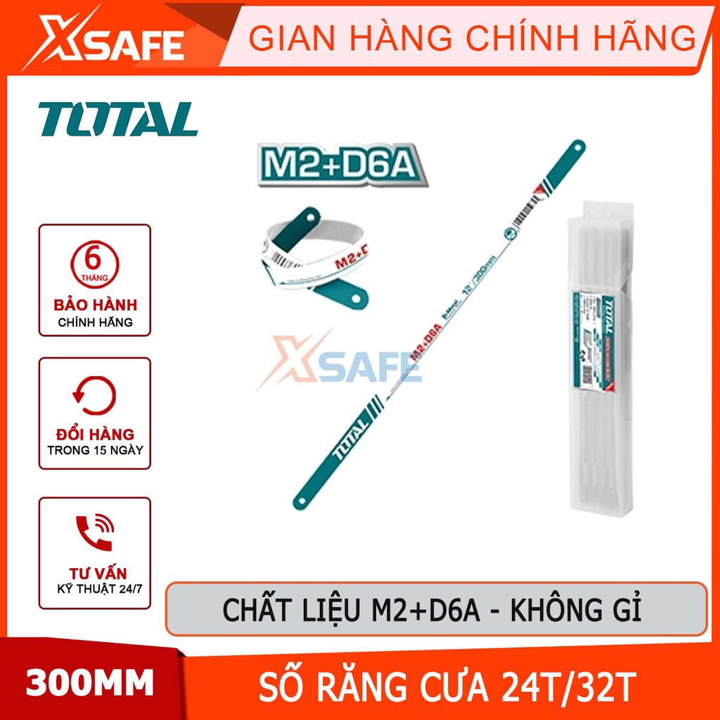 Lưỡi cưa thép kim loại TOTAL 24-32 răng cưa, kích thước 300mm, chất liệu M2+D6A, dùng kèm cho các khung cưa - chính hãng