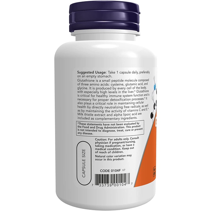 Viên Uống Trắng Da Nội Sinh | Now Glutathione 500 mg with Milk Thistle Extract & Alpha Lipoic Acid