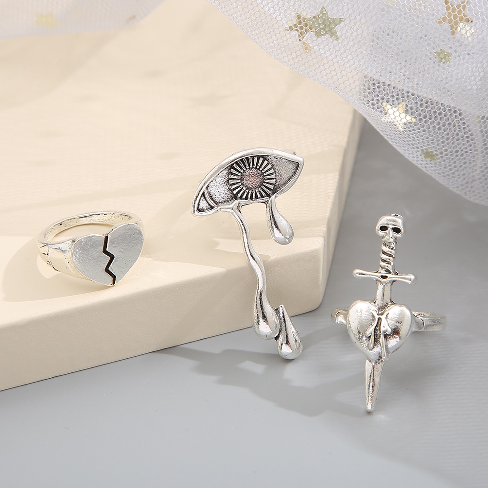 iF YOU Set 3 nhẫn   bạc kiểu trái tim phong cách cổ điển dành cho nữ