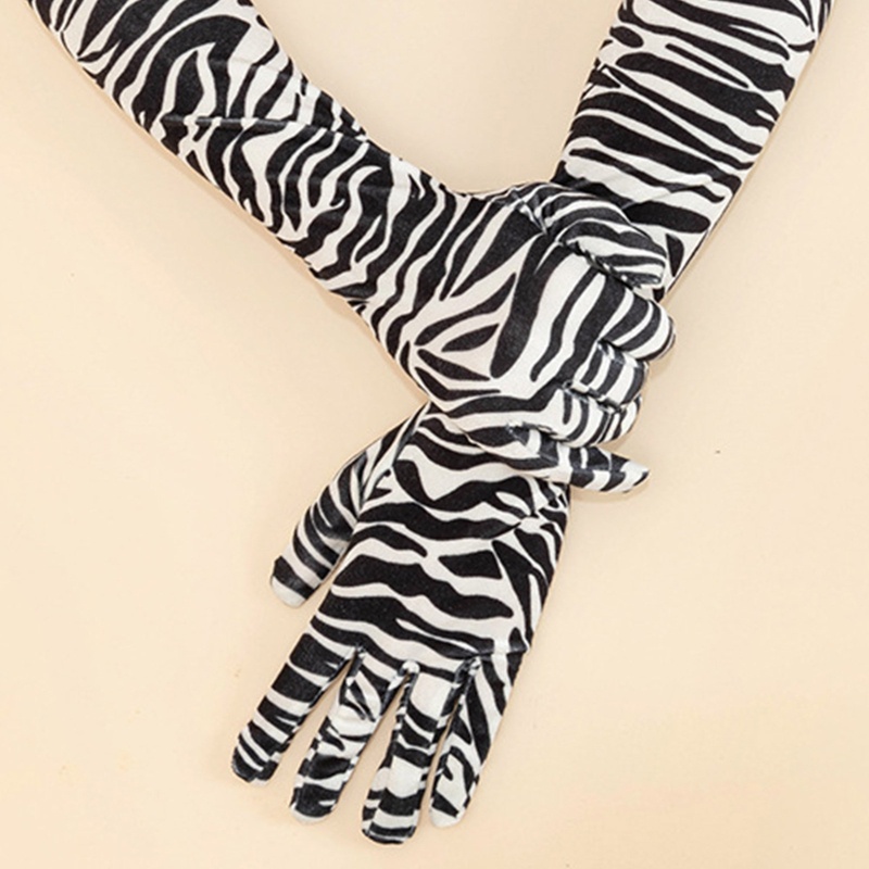 Găng Tay Nhung Dài Họa Tiết Ngựa Vằn Thời Trang Xuân Thu Cho Nữ