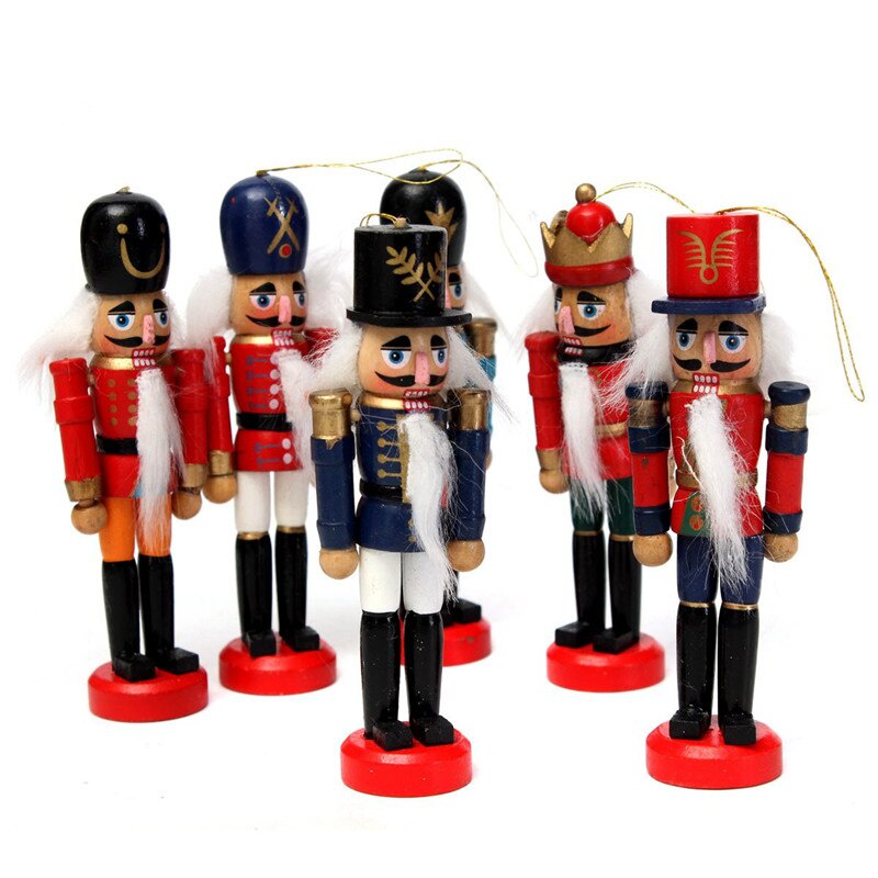 6 cái bằng gỗ Nutcracker Doll Người lính thu nhỏ Bức tượng nhỏ Thủ công mỹ nghệ Con rối Năm mới Đồ trang trí Giáng sinh Trang trí nội thất