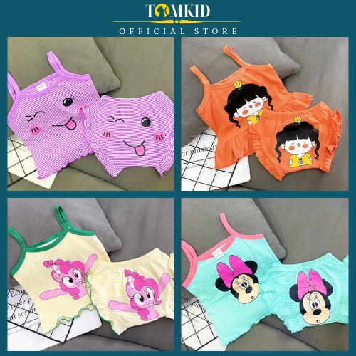 Bộ 2 dây bé gái, đồ bộ chip cho bé gái chất cotton borip dày dặn thoáng mát co giãn tốt 8-23kg Tomkids