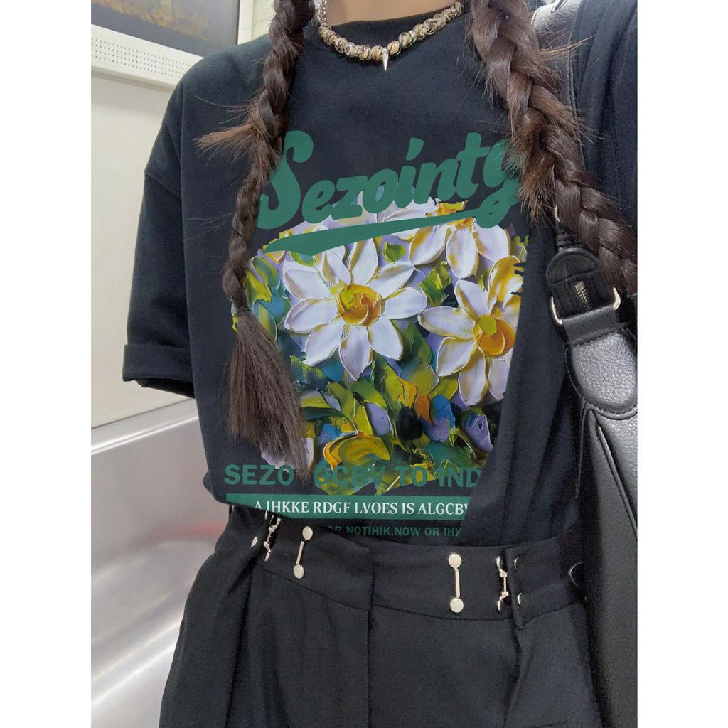 Xiaozhainv Áo Thun Ngắn Tay Dáng Rộng In Họa Tiết Kiểu Retro Thời Trang Mùa Hè Cho Nữ