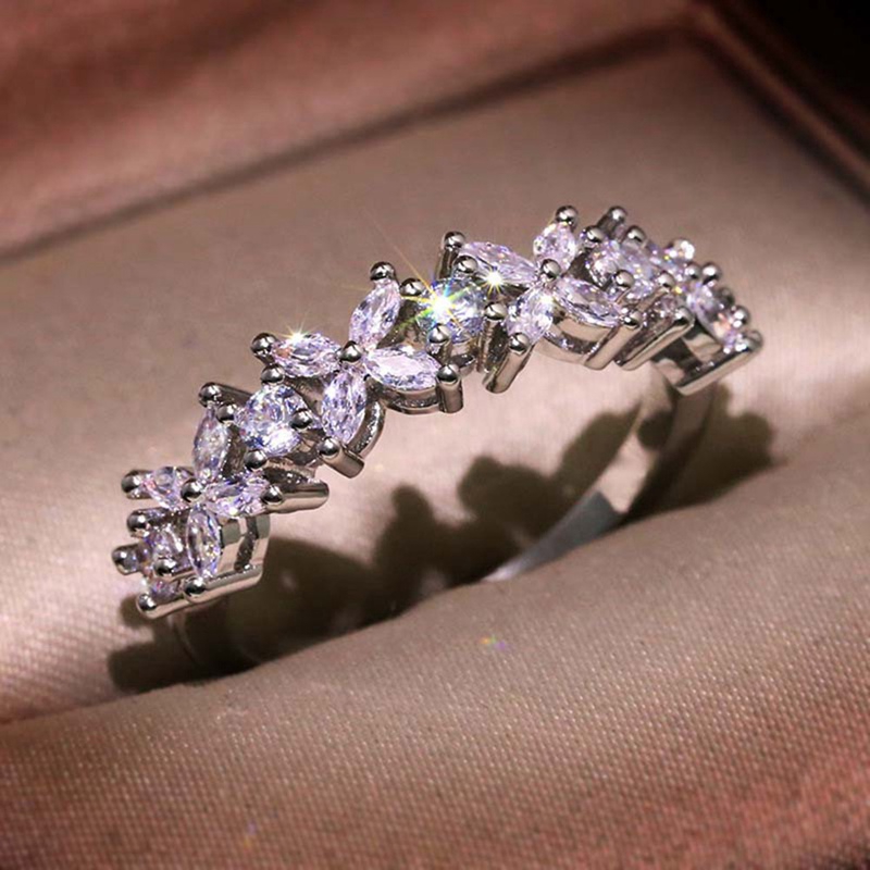 Nhẫn Cưới Mạ Bạc S925 Hình Bướm Đính Đá Sapphire Sang Trọng