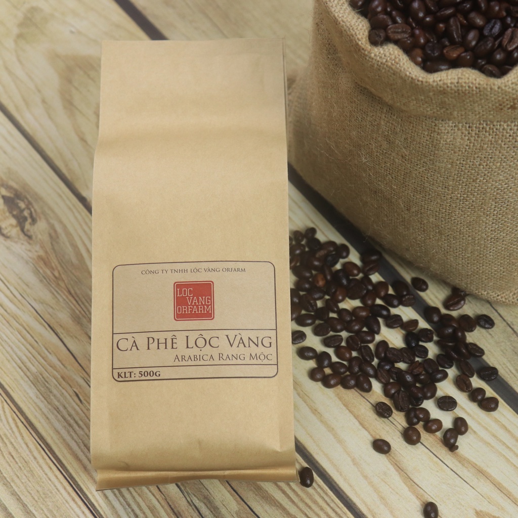 Cà Phê Lộc Vàng ARABICA RANG MỘC Nguyên Chất Cafe Rang Xay Bột Pha Phin Và Nguyên Hạt 500g