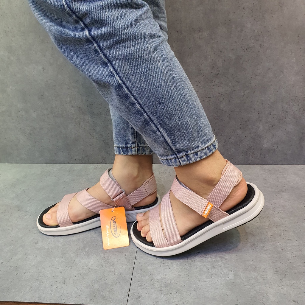 Sandal Vento chính hãng nam nữ SD-NB35 màu be quai chéo, Dép quai hậu đế bằng đi học không gây mùi