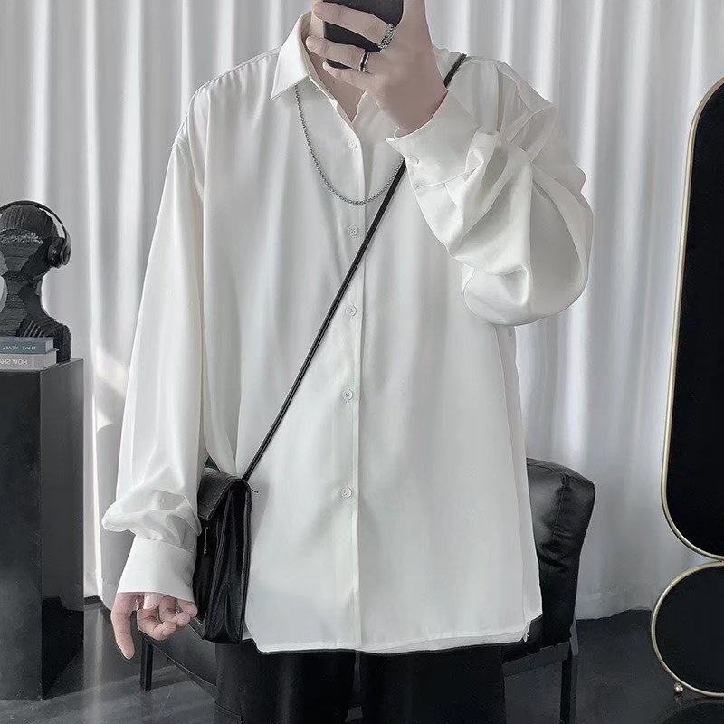 Áo Sơ Mi Trơn Tay Dài Dáng Rộng Màu Sắc Đơn Giản Thời Trang Xuân Hè Phong Cách Hàn Quốc Cho Nam Giới