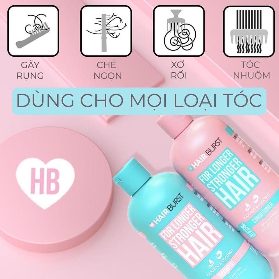 Combo 4 món set Gội Xả Hairburst + Kẹo Dẻo Chewable + Xịt Dưỡng tóc Hairburst