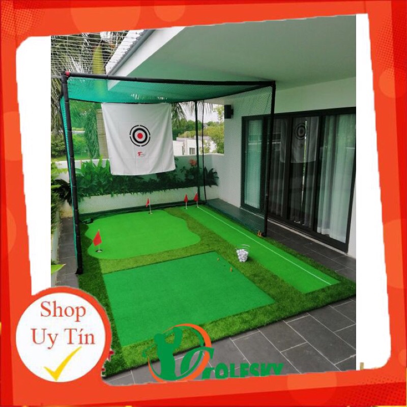 Bộ Khung Lồng Tập Golf - Thảm Golf Swing - Khay Cao Su - Tặng 30 Bóng Golf và Tee Cao Su - Ảnh/Video Thật 100%