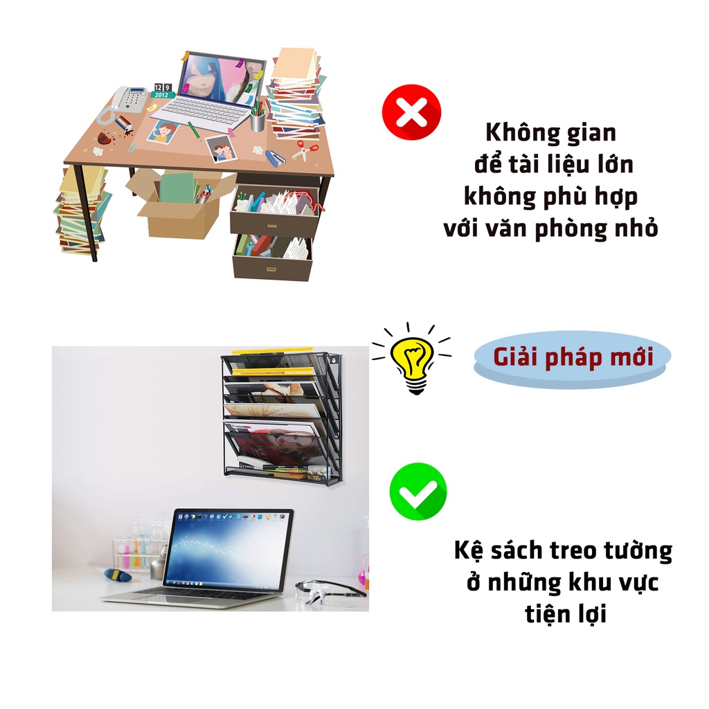 Khay Treo Tường Tài Liệu Giấy Tờ Đứng Lưới Sắt Kệ Giá Kim Loại Để A4 Nhiều Tầng Legaxi