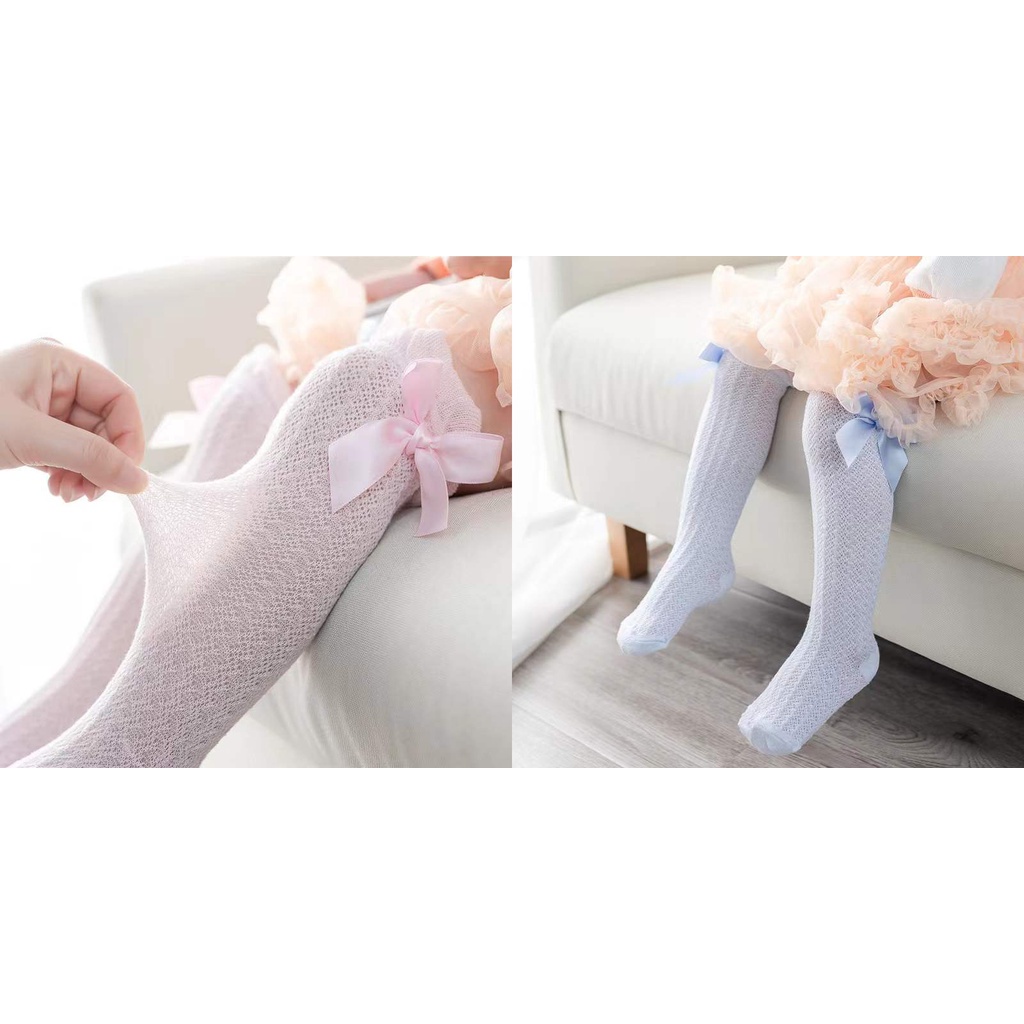 Đôi Tất Cotton Dài Đính Nơ Dễ Thương Cho Bé Gái